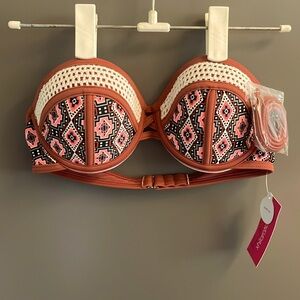 Xhilaration Rust Tribal Print Crochet Push Up Bikini Top Small NWT